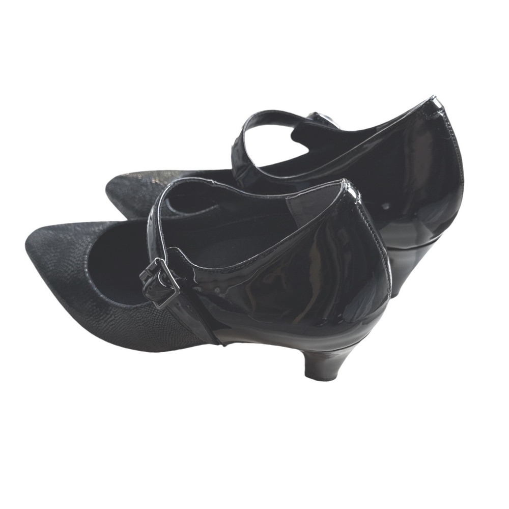 Ros Hommerson Black Patent Leather Lizard Mary Jane Low Block Pumps 7.5N‎ Narrow - Picture 5 of 15